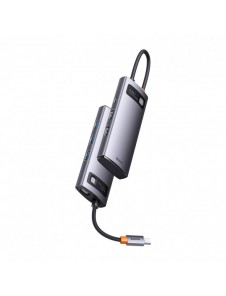 Baseus Metal Gleam 6in1 multifunktionsnav USB Typ C - USB Typ C Strömförsörjning 100 W / 2x HDMI 4K 30 Hz / 3x USB 3.2 Gen 1 grå