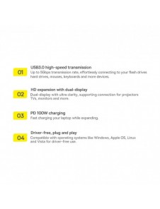 Baseus Metal Gleam 6in1 multifunktionsnav USB Typ C - USB Typ C Strömförsörjning 100 W / 2x HDMI 4K 30 Hz / 3x USB 3.2 Gen 1 grå