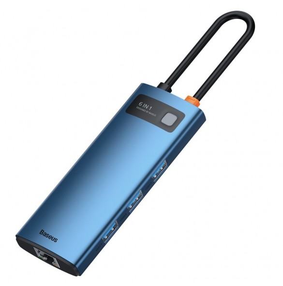 Baseus Metal Gleam 6in1 multifunktionell USB Typ C-hub - USB Typ C Strömförsörjning 100W / HDMI 4K 30Hz / 3x USB 3.2 Gen 1 / RJ4