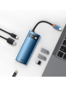 Baseus Metal Gleam 6in1 multifunktionell USB Typ C-hub - USB Typ C Strömförsörjning 100W / HDMI 4K 30Hz / 3x USB 3.2 Gen 1 / RJ4