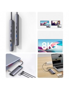 Baseus Metal Gleam multifunktionell HUB USB Typ C 12in1 HDMI / DP / USB Typ C / minijack 3,5 mm / RJ45 / SD (WKWG020213)