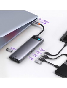 Baseus Metal Gleam multifunktionell HUB USB Typ C 12in1 HDMI / DP / USB Typ C / minijack 3,5 mm / RJ45 / SD (WKWG020213)