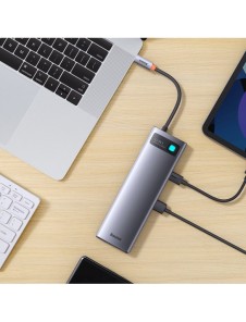 Baseus Metal Gleam multifunktionell HUB USB Typ C 12in1 HDMI / DP / USB Typ C / minijack 3,5 mm / RJ45 / SD (WKWG020213)