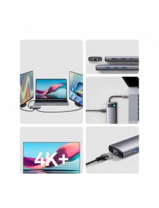 Baseus Metal Gleam Series 7-i-1 USB Typ C HUB dockningsstation - 2 x HDMI / 3 x USB 3.2 Gen. 1 / 1 x Strömförsörjning / 1 x RJ-4