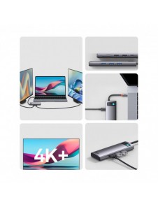 Baseus Metal Gleam Series 8 in 1 USB Typ C HUB-dockningsstation - 1 x HDMI / 3 x USB 3.2 Gen. 1 / 1 x Strömförsörjning / 1 x SD-