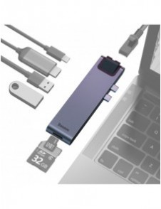 Baseus Multifunctional HUB 7in1 USB C Thunderbolt Dockningsstation (MacBook Pro 2016/2017/2018) grå