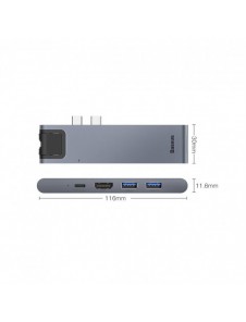 Baseus Multifunctional HUB 7in1 USB C Thunderbolt Dockningsstation (MacBook Pro 2016/2017/2018) grå