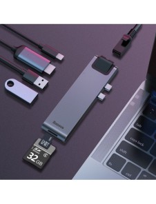 Baseus Multifunctional HUB 7in1 USB C Thunderbolt Dockningsstation (MacBook Pro 2016/2017/2018) grå