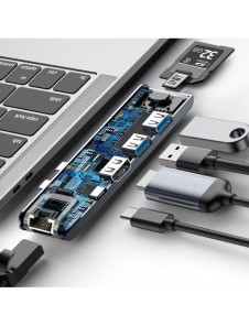 Baseus Multifunctional HUB 7in1 USB C Thunderbolt Dockningsstation (MacBook Pro 2016/2017/2018) grå