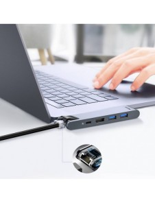 Baseus Multifunctional HUB 7in1 USB C Thunderbolt Dockningsstation (MacBook Pro 2016/2017/2018) grå