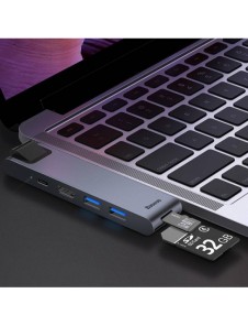 Baseus Multifunctional HUB 7in1 USB C Thunderbolt Dockningsstation (MacBook Pro 2016/2017/2018) grå