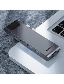 Baseus Multifunctional HUB 7in1 USB C Thunderbolt Dockningsstation (MacBook Pro 2016/2017/2018) grå