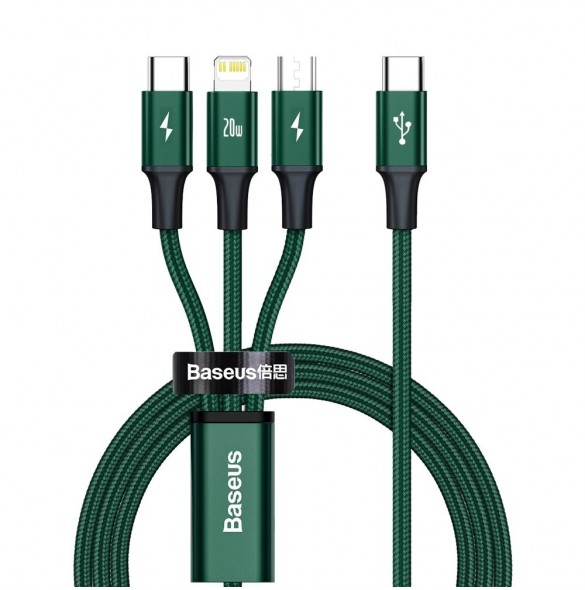 Baseus Rapid 3in1 USB Typ C - USB Typ C / Lightning / micro USB-kabel 20 W 1,5 m grön (CAMLT-SC06)