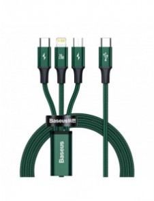 Baseus Rapid 3in1 USB Typ C - USB Typ C / Lightning / micro USB-kabel 20 W 1,5 m grön (CAMLT-SC06)