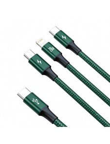Baseus Rapid 3in1 USB Typ C - USB Typ C / Lightning / micro USB-kabel 20 W 1,5 m grön (CAMLT-SC06)