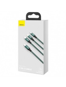 Baseus Rapid 3in1 USB Typ C - USB Typ C / Lightning / micro USB-kabel 20 W 1,5 m grön (CAMLT-SC06)