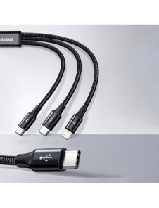 Baseus Rapid 3in1 USB Typ C - USB Typ C / Lightning / micro USB-kabel 20 W 1,5 m grön (CAMLT-SC06)