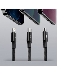 Baseus Rapid 3in1 USB Typ C - USB Typ C / Lightning / micro USB-kabel 20 W 1,5 m grön (CAMLT-SC06)
