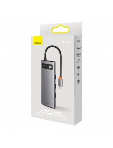 Baseus StarJoy HUB 8-portars USB-C - 3x USB-A / 1x HDMI / 1x RJ45 / 1x SD/TF / 1x USB-C PD grå