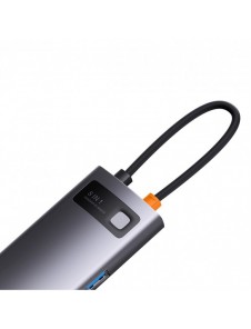 Baseus StarJoy HUB 8-portars USB-C - 3x USB-A / 1x HDMI / 1x RJ45 / 1x SD/TF / 1x USB-C PD grå