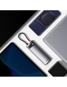 Baseus StarJoy HUB 8-portars USB-C - 3x USB-A / 1x HDMI / 1x RJ45 / 1x SD/TF / 1x USB-C PD grå