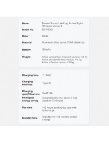 Baseus Capacitive Active Stylus Penna för iPad vit + USB Type C 3A 0,3 m kabel (SXBC000102)