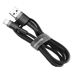 Baseus Cafule-kabel slitstark nylonkabel USB / Lightning QC3.0 2.4A 0.5M svart-grå (CALKLF-AG1)