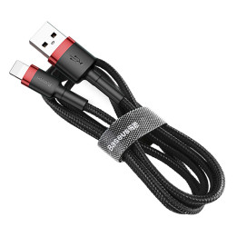 Baseus Cafule-kabel slitstark nylonkabel USB / Lightning QC3.0 2.4A 0.5M svart-röd (CALKLF-A19)