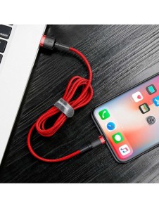 Baseus Cafule-kabel slitstark nylonkabel USB / Lightning QC3.0 2.4A 0.5M röd (CALKLF-A09)
