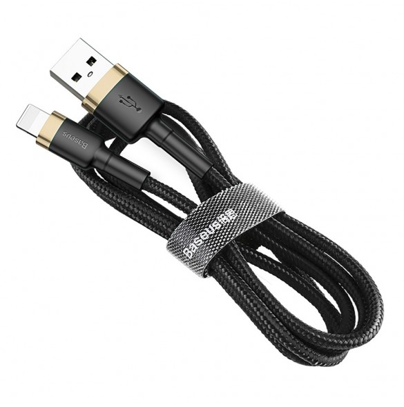 Baseus Cafule Kabel slitstark nylonkabel USB / Lightning QC3.0 2.4A 1M svart-guld (CALKLF-BV1)