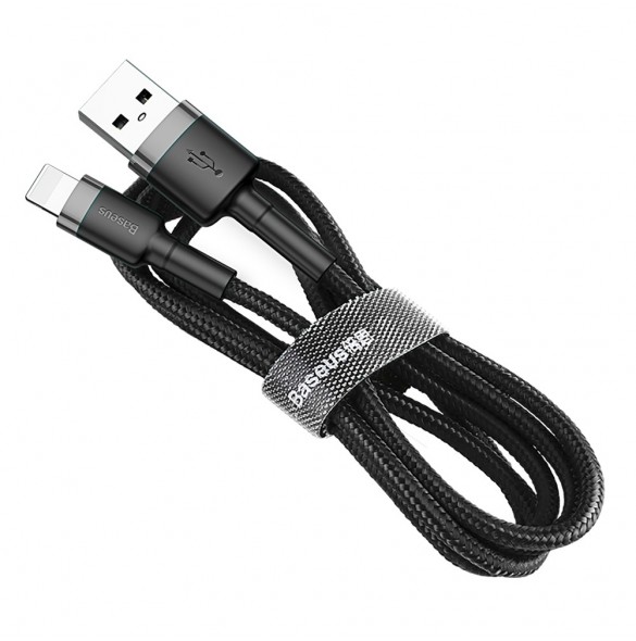 Baseus Cafule-kabel slitstark nylonkabel USB / Lightning QC3.0 2.4A 1M svart-grå (CALKLF-BG1)