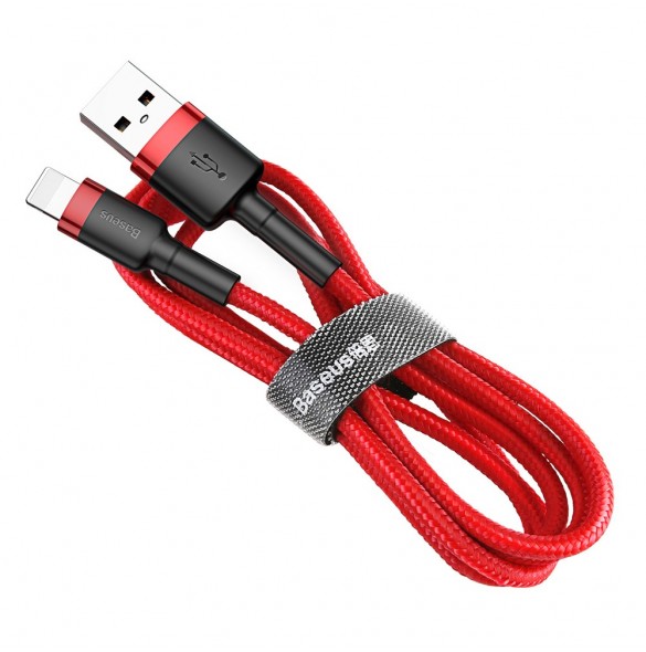 Baseus Cafule-kabel slitstark nylonkabel USB / Lightning QC3.0 2.4A 1M röd (CALKLF-B09)