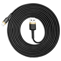 Baseus Cafule-kabel slitstark nylonkabel USB / Lightning QC3.0 2A 3M svart-guld (CALKLF-RV1)