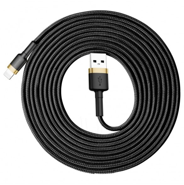 Baseus Cafule-kabel slitstark nylonkabel USB / Lightning QC3.0 2A 3M svart-guld (CALKLF-RV1)