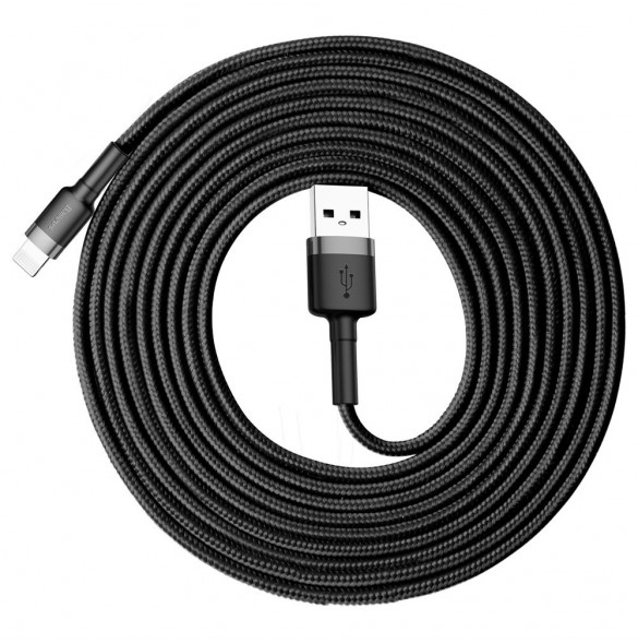 Baseus Cafule-kabel slitstark nylonkabel USB / Lightning QC3.0 2A 3M svart-grå (CALKLF-RG1)
