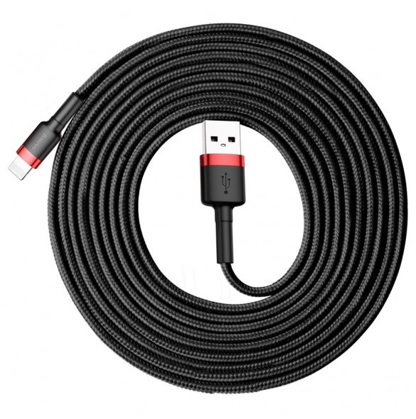 Baseus Cafule-kabel slitstark nylonsladd USB / Lightning QC3.0 2A 3M svart-röd (CALKLF-R91)