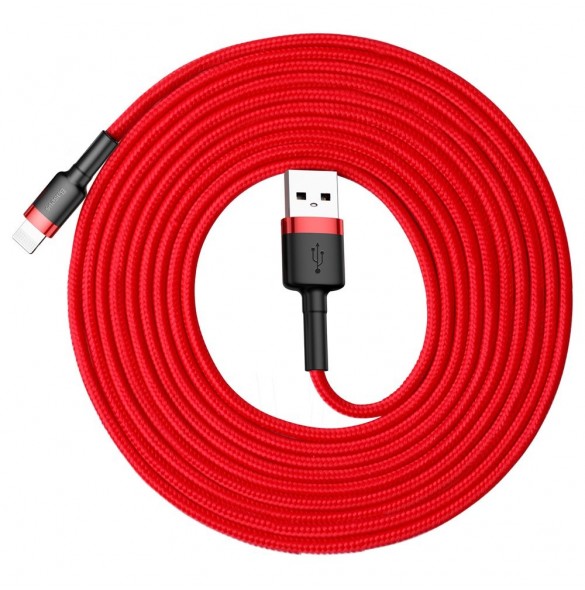 Baseus Cafule-kabel slitstark nylonsladd USB / Lightning QC3.0 2A 3M röd (CALKLF-R09)