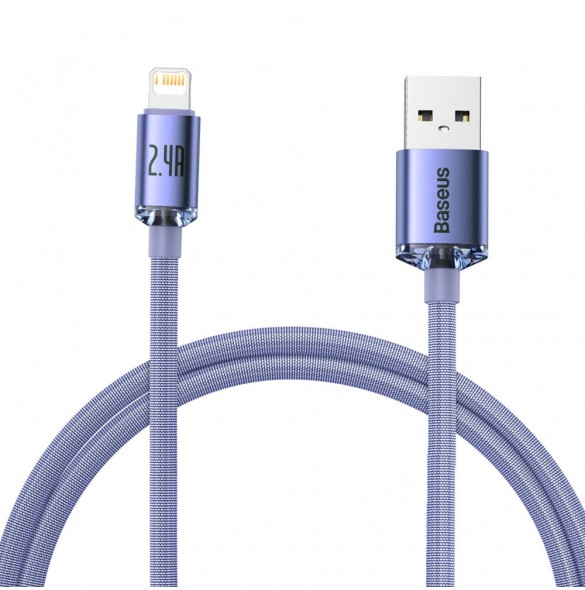 Baseus Crystal Shine Series-kabel USB-kabel för snabb laddning och dataöverföring USB Typ A - Lightning 2,4A 1,2m lila (CAJY0000