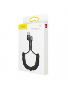 Baseus Fish Eye Spring Datakabel fjäderkabel USB / Lightning 1M 2A svart (CALSR-01)