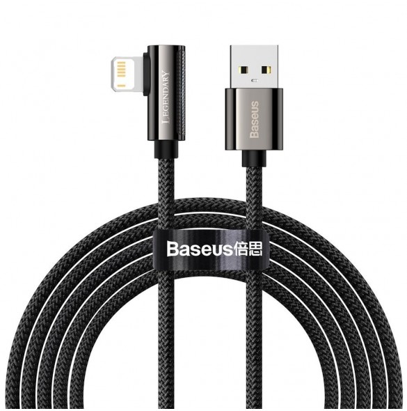 Baseus Legendarisk vinklad nylonkabel USB - Lightning för spelare 2,4A 2m svart (CALCS-A01)