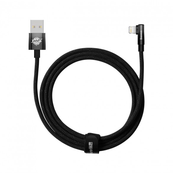 Baseus MVP 2 Vinklad armbågskabel med USB / Lightning-kontakt på sidan 2m 2,4A svart (CAVP000101)