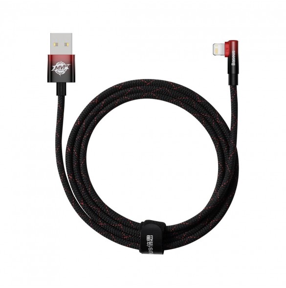 Baseus MVP 2 Vinklad armbågskabel med USB/Lightning-kontakt på sidan 2m 2,4A röd (CAVP000120)
