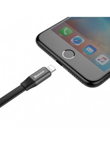 Baseus Nimble platt kabel USB / Lightning-kabel med hållare 2A 0,23M svart (CALMBJ-B01)
