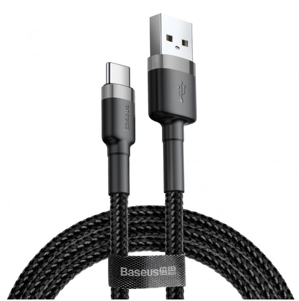 Baseus Cafule-kabel slitstark nylonkabel USB / USB-C QC3.0 2A 2M svart-grå (CATKLF-CG1)