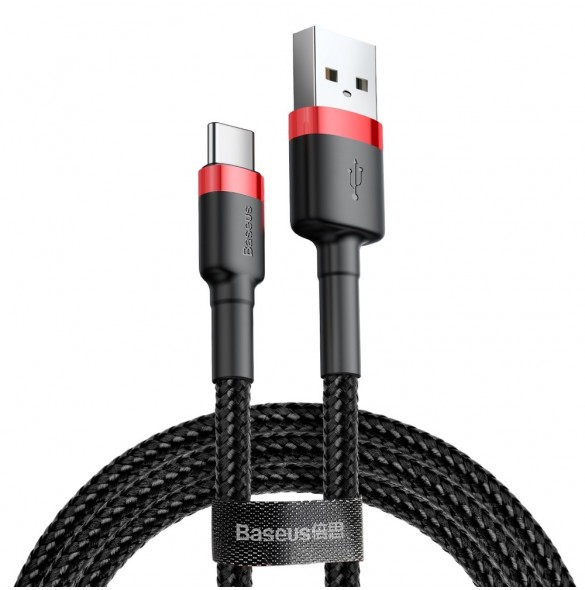 Baseus Cafule-kabel slitstark nylonkabel USB / USB-C QC3.0 2A 2M svart-röd kabel (CATKLF-C91)