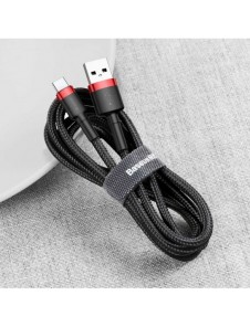 Baseus Cafule-kabel slitstark nylonkabel USB / USB-C QC3.0 2A 2M svart-röd kabel (CATKLF-C91)