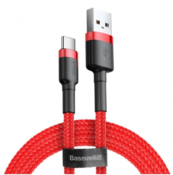 Baseus Cafule Kabel slitstark nylonkabel USB / USB-C QC3.0 2A 3M röd (CATKLF-U09)