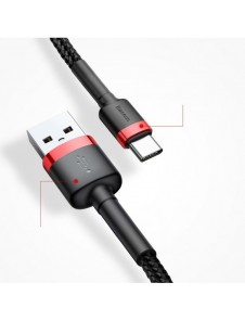 Baseus Cafule Kabel slitstark nylonkabel USB / USB-C QC3.0 2A 3M röd (CATKLF-U09)