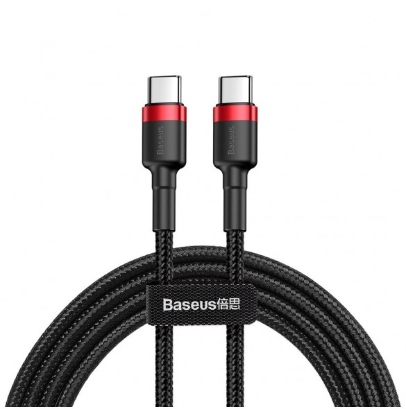 Baseus Cafule-kabel Slitstark nylonsladd USB-C PD / USB-C PD PD2.0 60W 20V 3A QC3.0 1M Svart-Röd (CATKLF-G91)