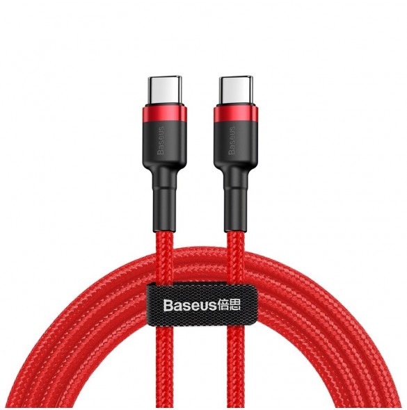 Baseus Cafule-kabel Slitstark nylonsladd USB-C PD / USB-C PD PD2.0 60W 20V 3A QC3.0 1M Röd (CATKLF-G09)